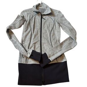 Lululemon Womens Gray Black Herringbone Full-Zip Jacket sz 2 With Thumbholes & S